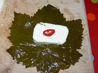 Halloumi wrapped in vine leaves